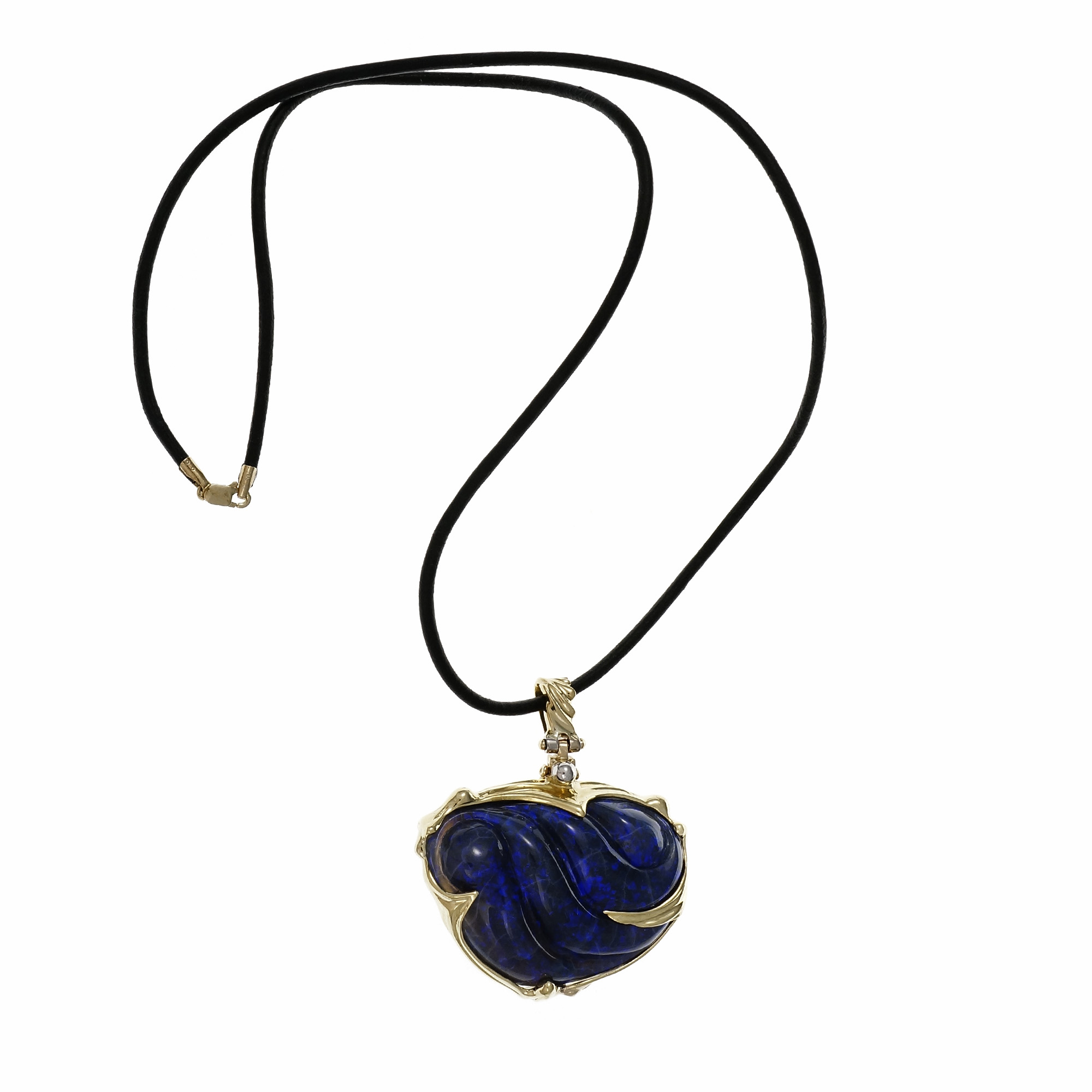 Peter Suchy Carved Black Opal 70.00ct Pendant 18k Yellow Gold