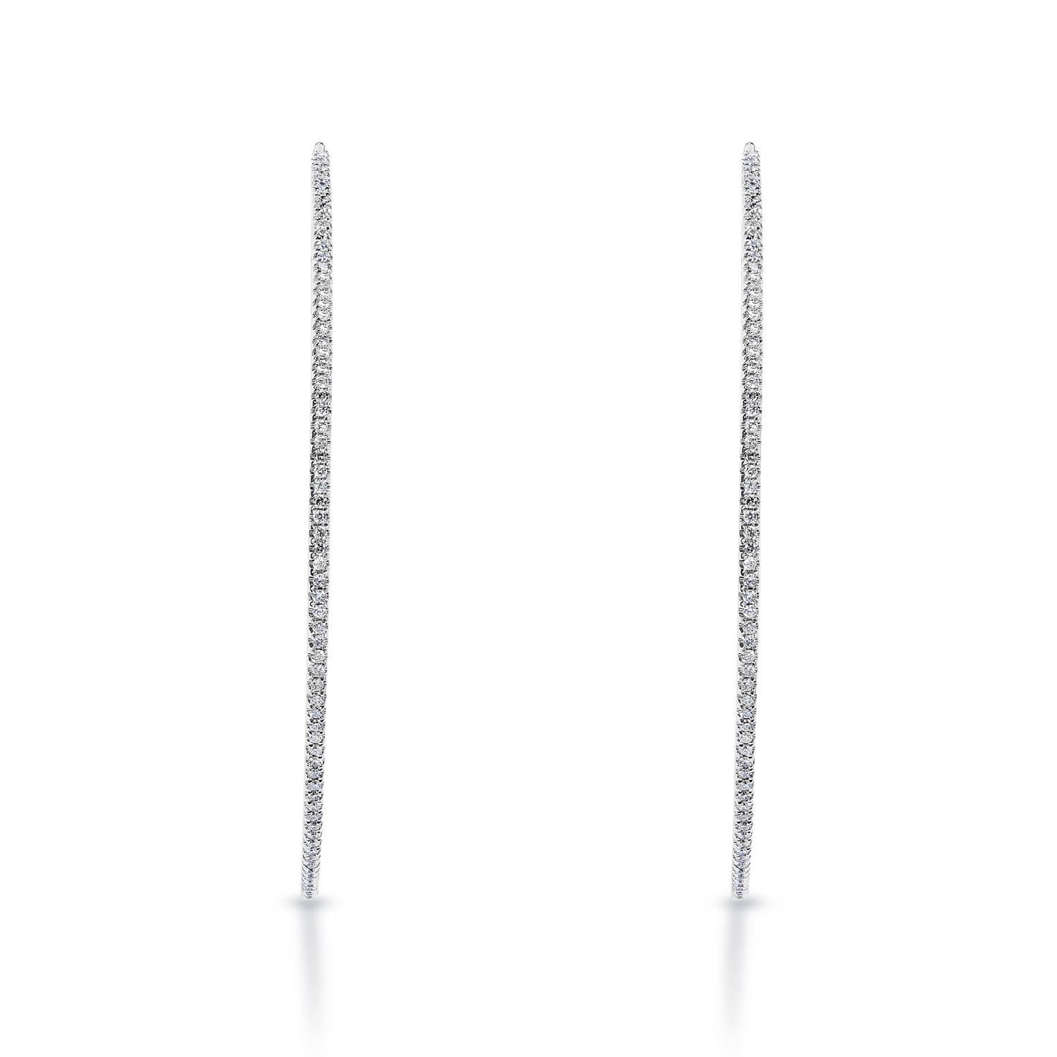 True 1 Carat Whisper Thin Diamond Hoop Round Brilliant Earrings in 14k White Gold