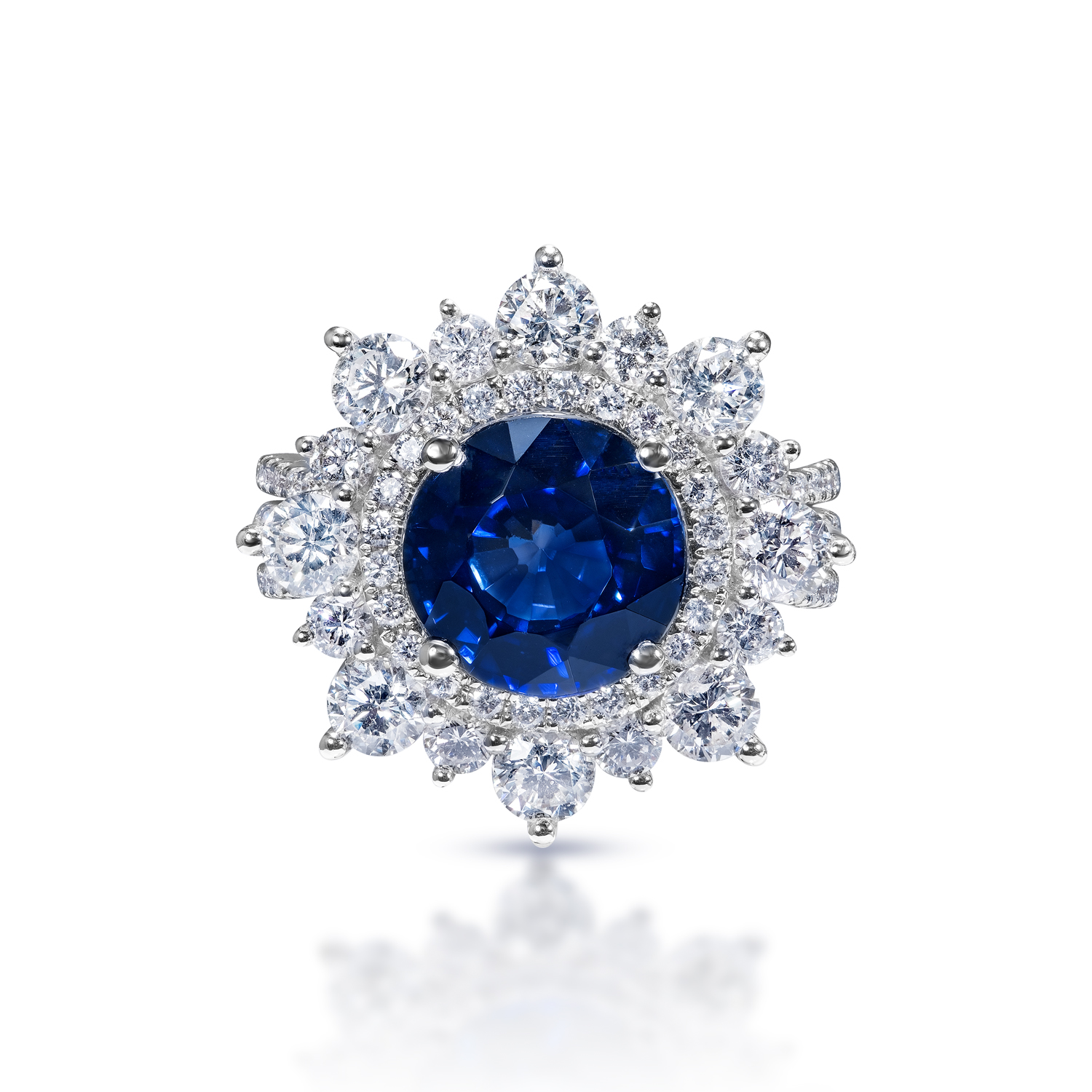 Evie  Carats Round Brilliant Blue Sapphire Ring in 18k White Gold