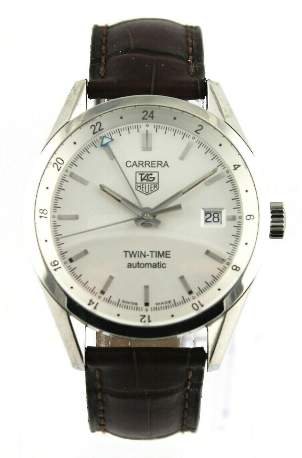 TAG HEUER CARRERA WV2116.FC6181 BROWN LEATHER AUTO SILVER MENS LUXURY WATCH
