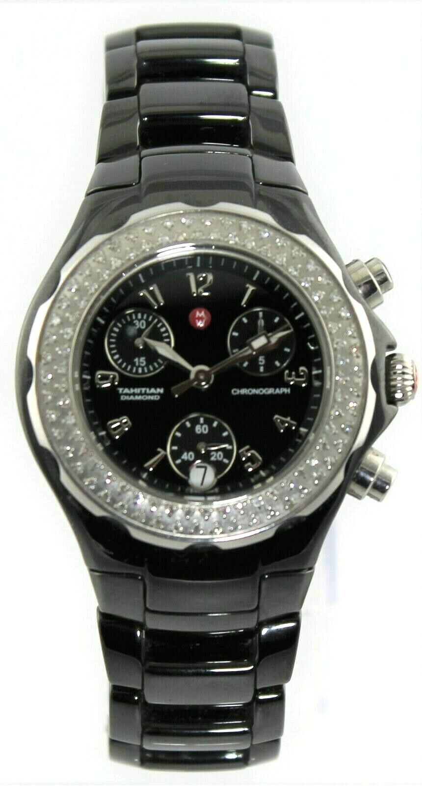 MICHELE TAHITIAN MWW12A000005 BLACK CERAMIC CHRONOGRAPH DIAMOND LADIES WATCH