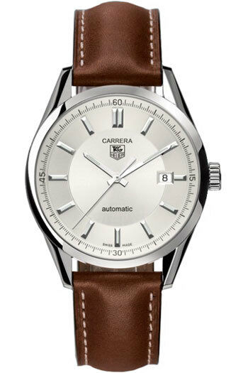 TAG HEUER CARRERA WV211A.FC6203 BROWN LEATHER AUTO SILVER MENS LUXURY WATCH