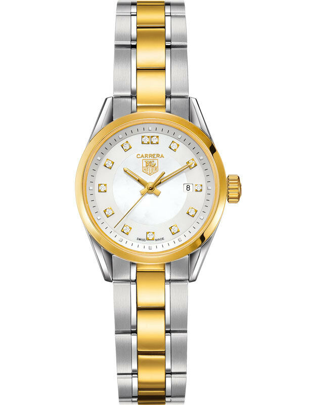 TAG HEUER LADIES CARRERA WV1450.BD0797 PEARL DIAMOND 18K GOLD SWISS QUARTZ WATCH