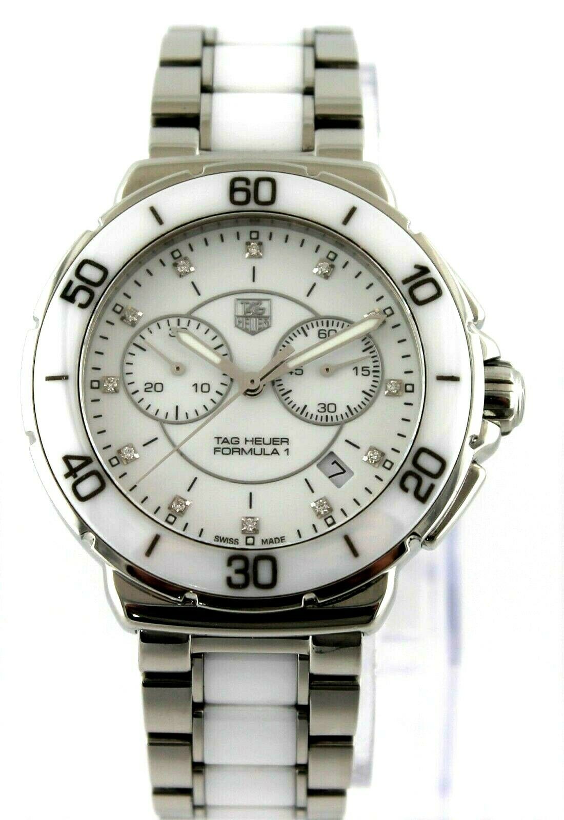 TAG HEUER FORMULA 1 CAH1211.BA0863  WHITE CERAMIC DIAMOND QUARTZ CHRONO WATCH