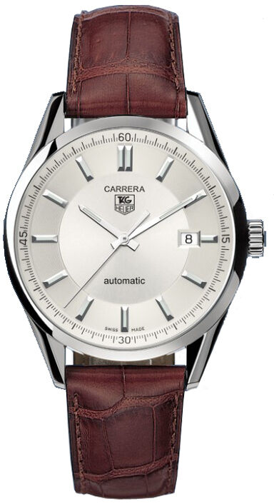 TAG HEUER CARRERA WV211A.FC6181 BROWN  LEATHER AUTO SILVER MENS LUXURY WATCH