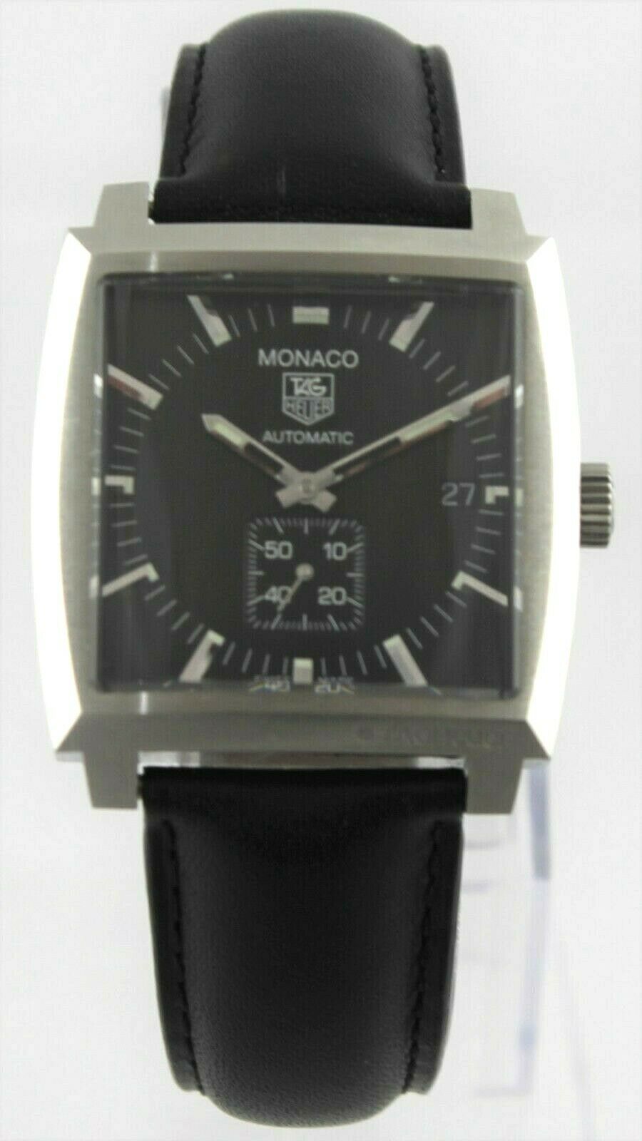 TAG HEUER MONACO WW2110.FC6171 AUTOMATIC BLACK LEATHER MENS LUXURY WATCH 