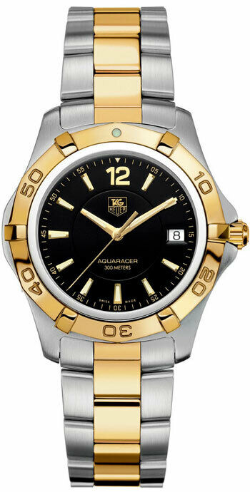 TAG HEUER AQUARACER WAF1123.BB0807 SWISS QUARTZ GOLD TONE SUBMARINER BLACK WATCH