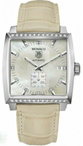 TAG HEUER MONACO WW2114.FC6215 AUTOMATIC CALIBRE 6 PEARL DIAMOND LEATHER WATCH