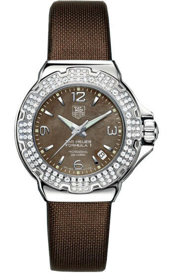TAG HEUER LADIES FORMULA 1 WAC1217.FC6221 DIAMOND PEARL LADY BROWN SATIN WATCH