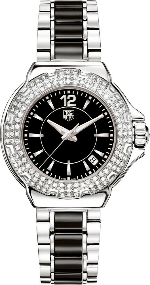 TAG HEUER  FORMULA 1 WAH1214.BA0859 DIAMOND BEZEL BLACK CERAMIC  STEEL WATCH