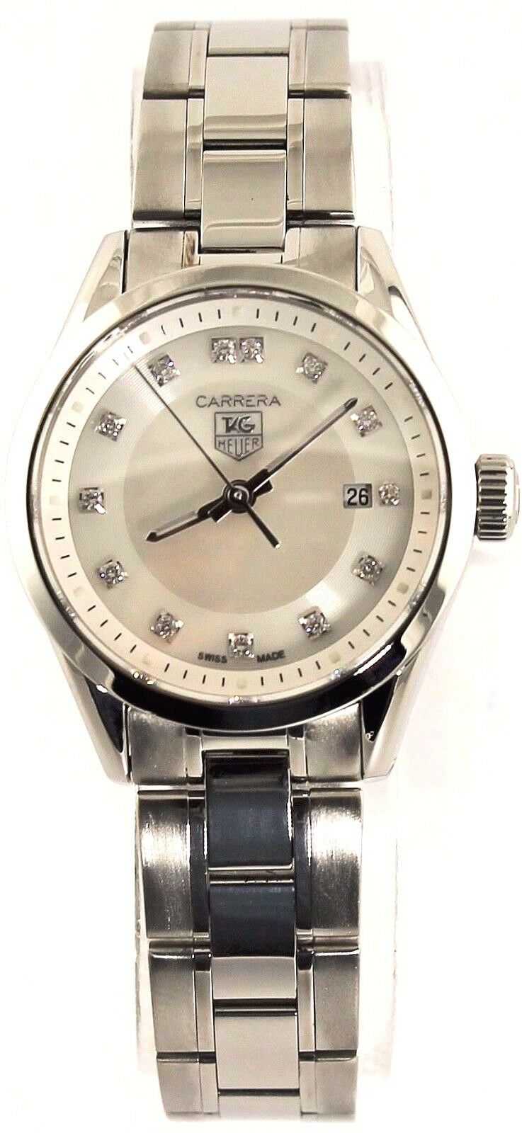 TAG HEUER LADIES CARRERA  WHITE PEARL DIAMOND SWISS QUARTZ WATCH