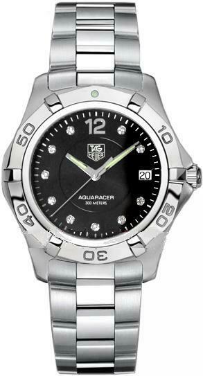 TAG HEUER AQUARACER  SWISS QUARTZ BLACK DIAMOND DIAL MENS WATCH