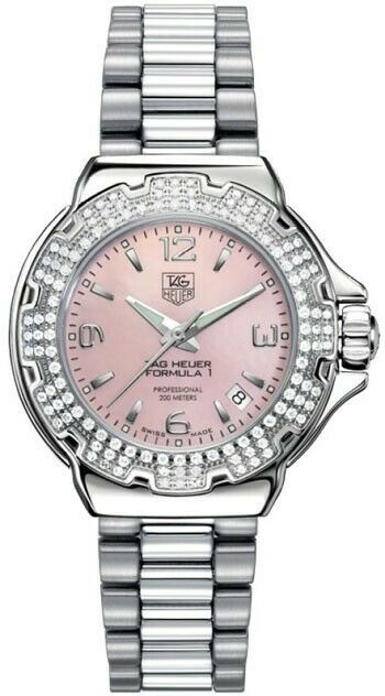 TAG HEUER LADIES FORMULA 1  DIAMOND PINK SATIN STEEL LUXURY WATCH