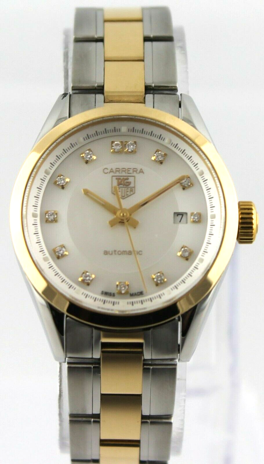 TAG HEUER LADIES CARRERA  PEARL DIAMOND 18K GOLD SWISS QUARTZ WATCH