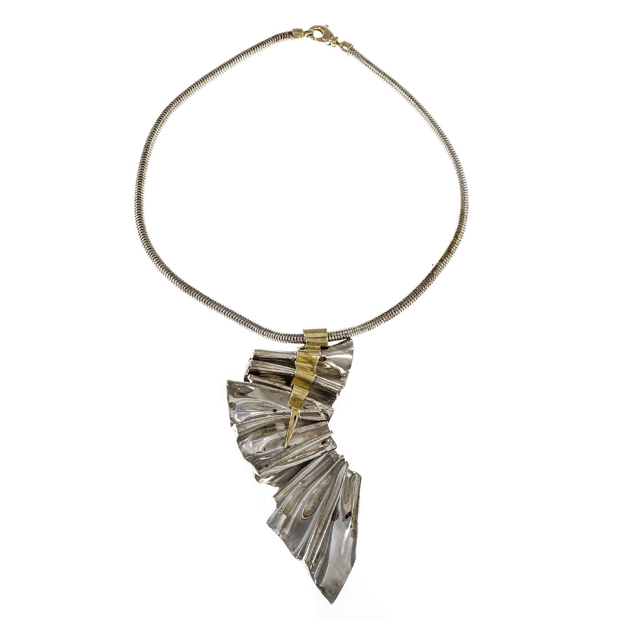 18K Yellow Gold  925 Sterling Silver Ribbon Necklace 