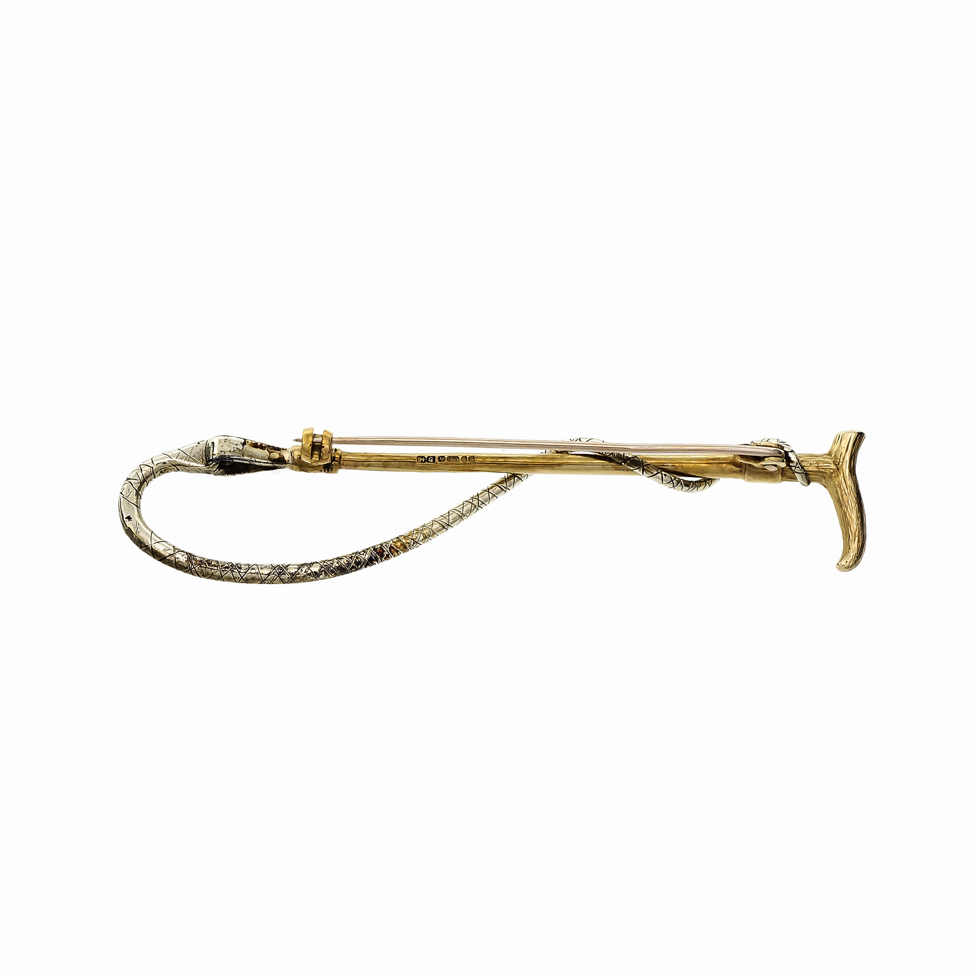 Vintage English Riding Crop Pin Yellow And White Gold 9k