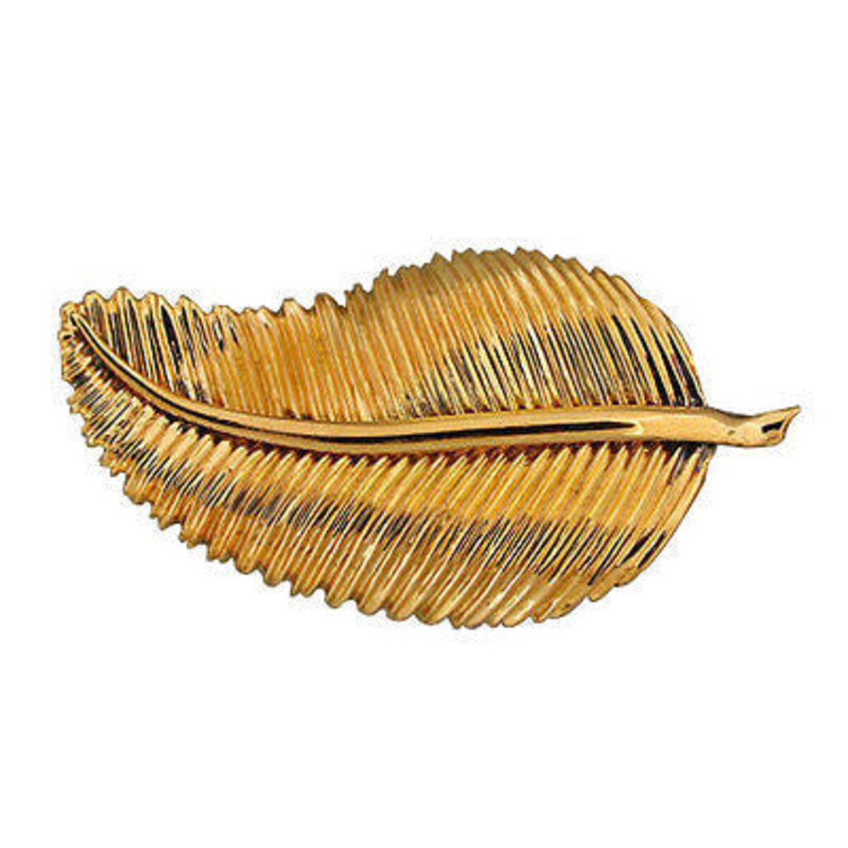 Estate Heavy Solid 18k Yellow Gold Detailed and Textured Feather Pin