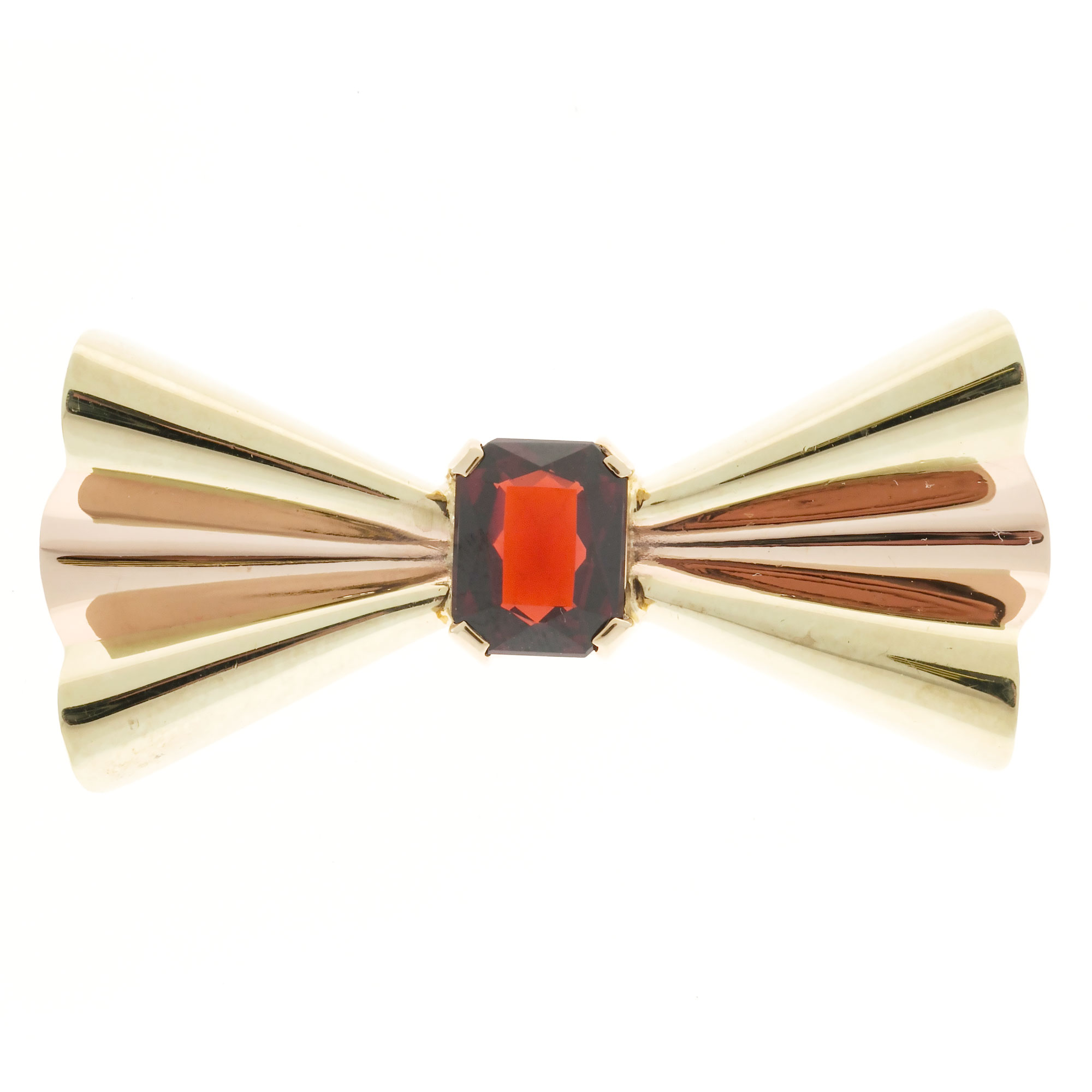 Tiffany  Co. 14K Rose Gold with 3.50ct. Garnet Folded Bow Pin Brooch
