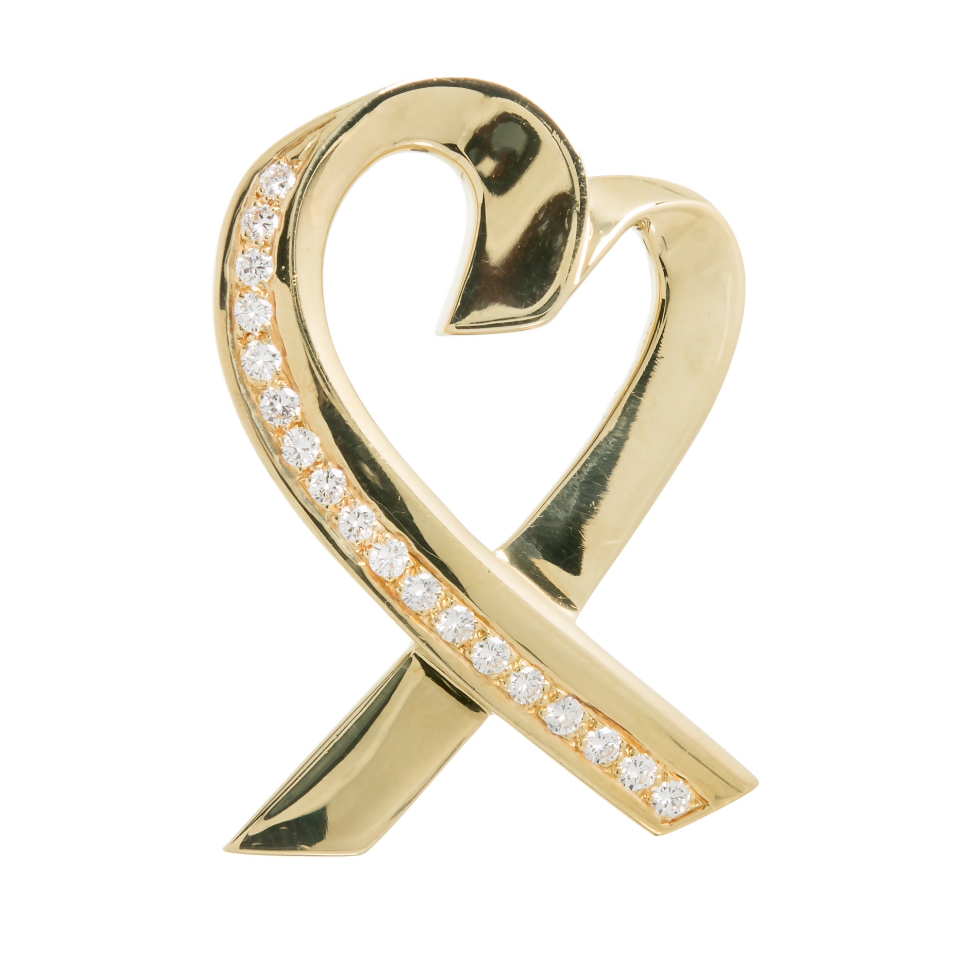 Tiffany  Co. Paloma Picasso 18K Yellow Gold with 0.72ct. Diamond Heart Pin Brooch