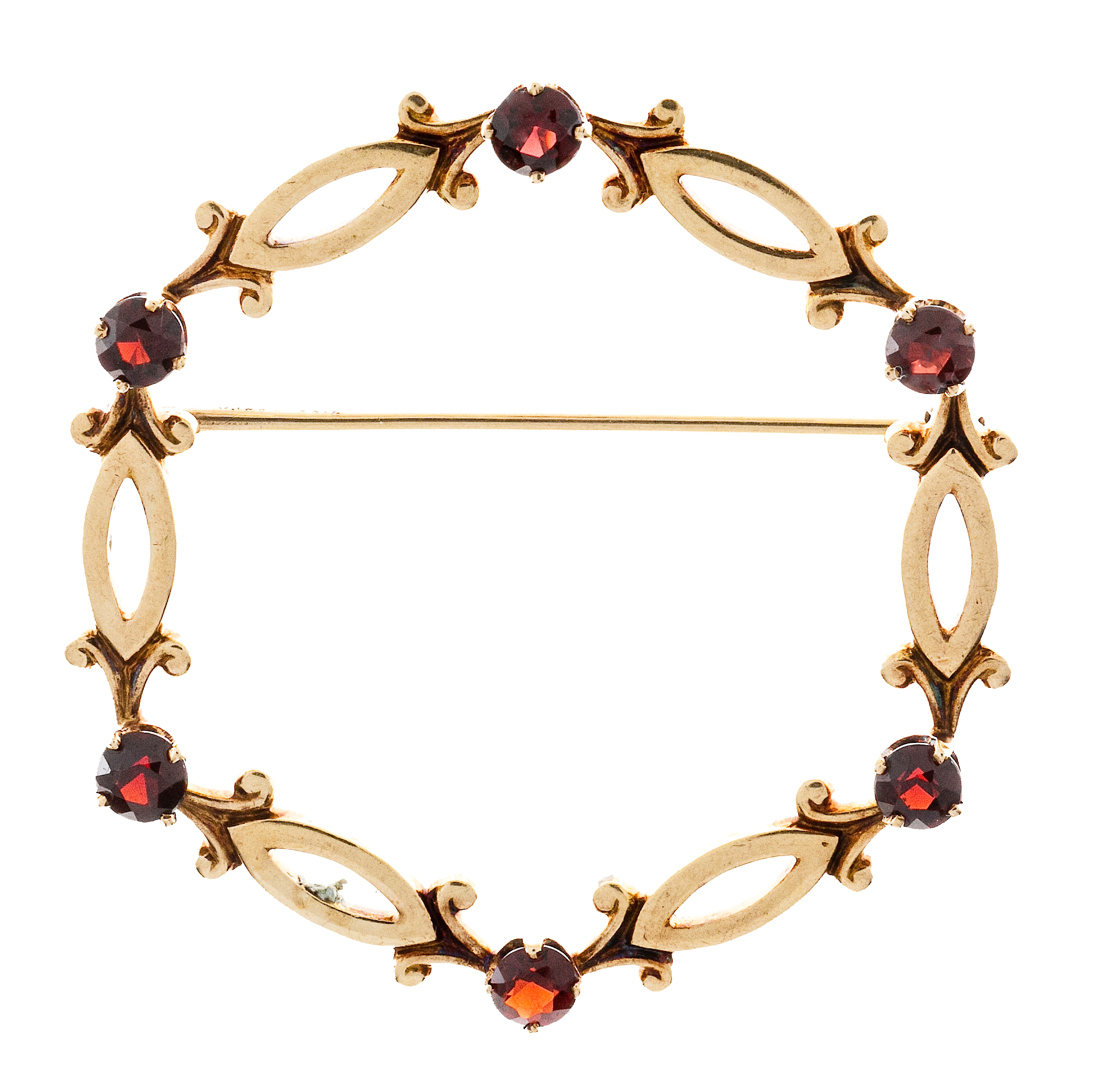Tiffany Co. 14K Yellow Gold with 1.20ct. Garnet Circle Pin Brooch