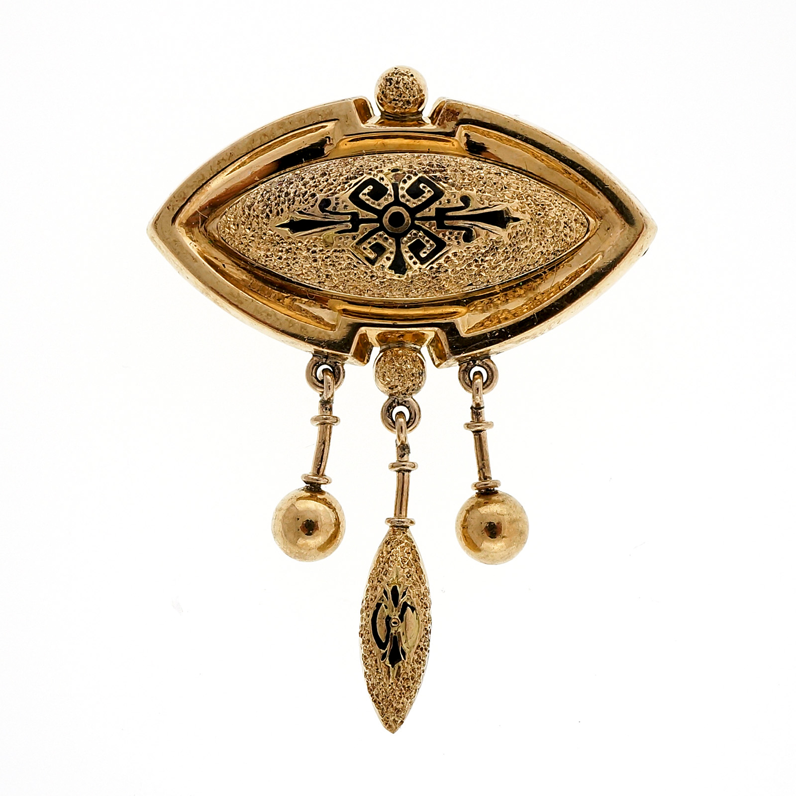 Antique Georgian 1830 14k Yellow Gold Black Enamel Textured Pin