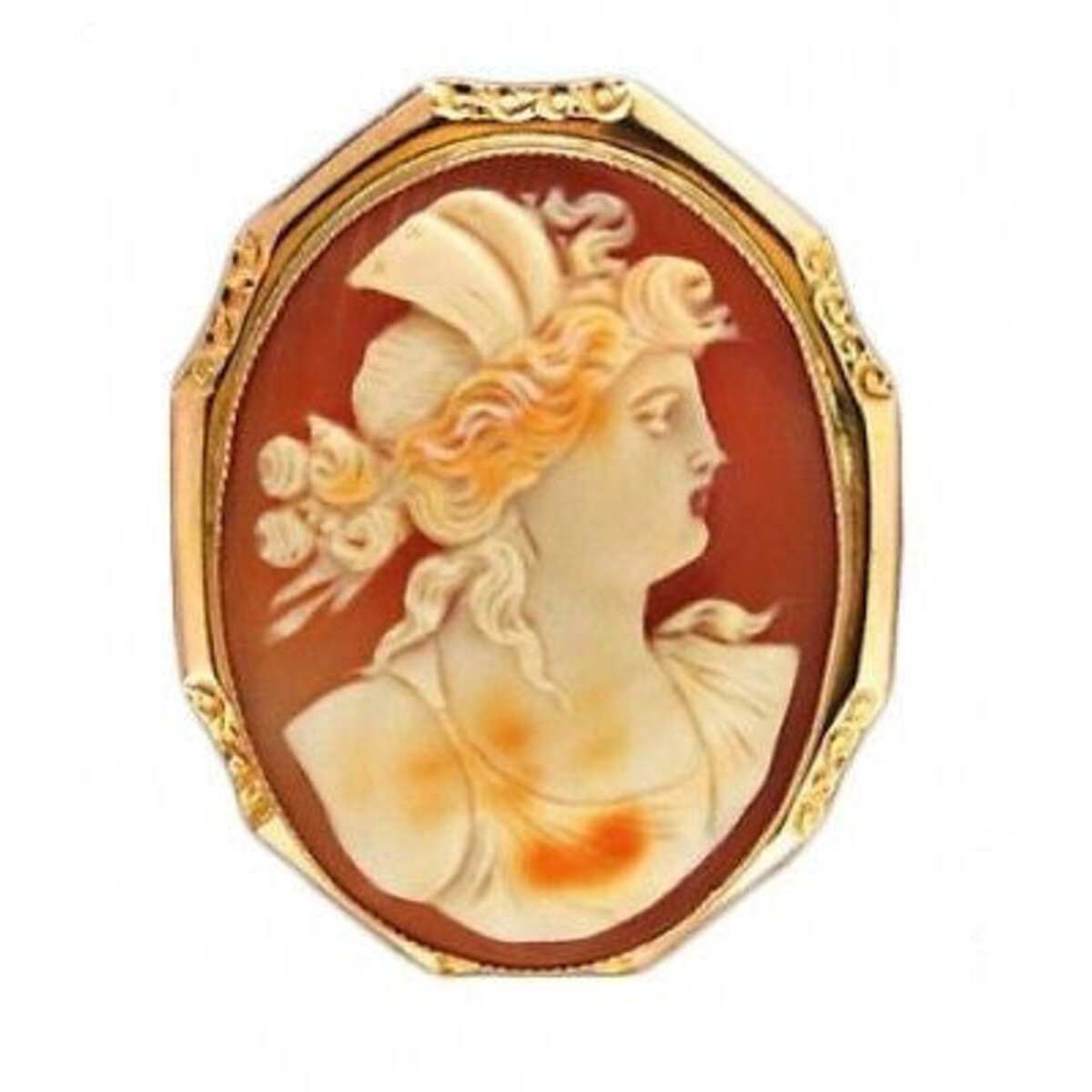 Vintage Estate 10k Yellow Gold Frame Oval Hand Carved Shell Cameo Pin Pendant