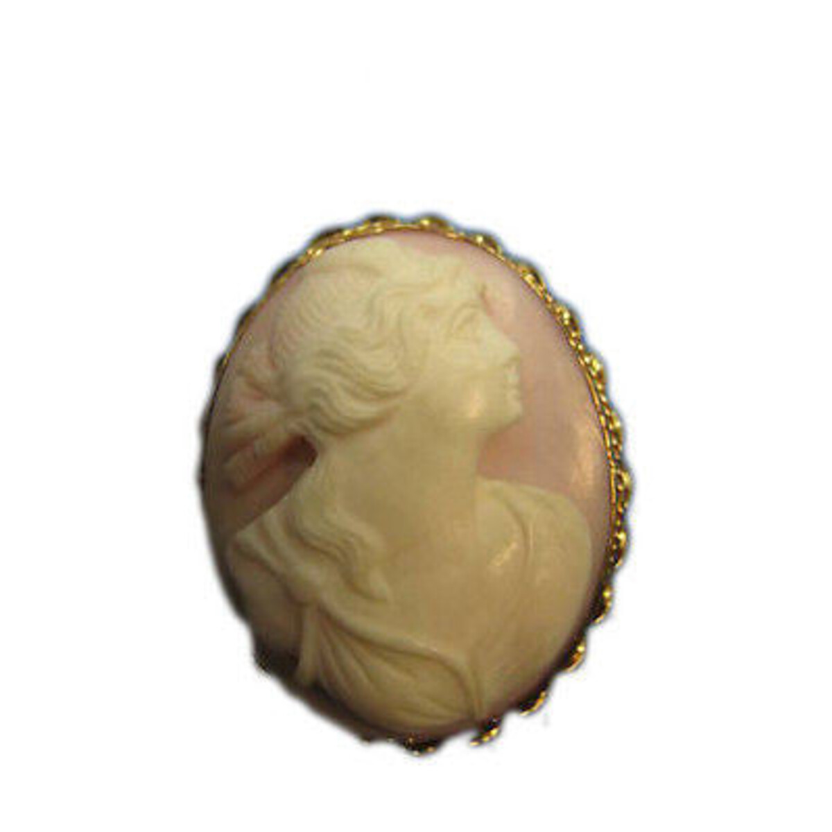 Estate Raised Hand Carved Pink Conch Shell Pin Pendant Cameo 14k Yellow Gold