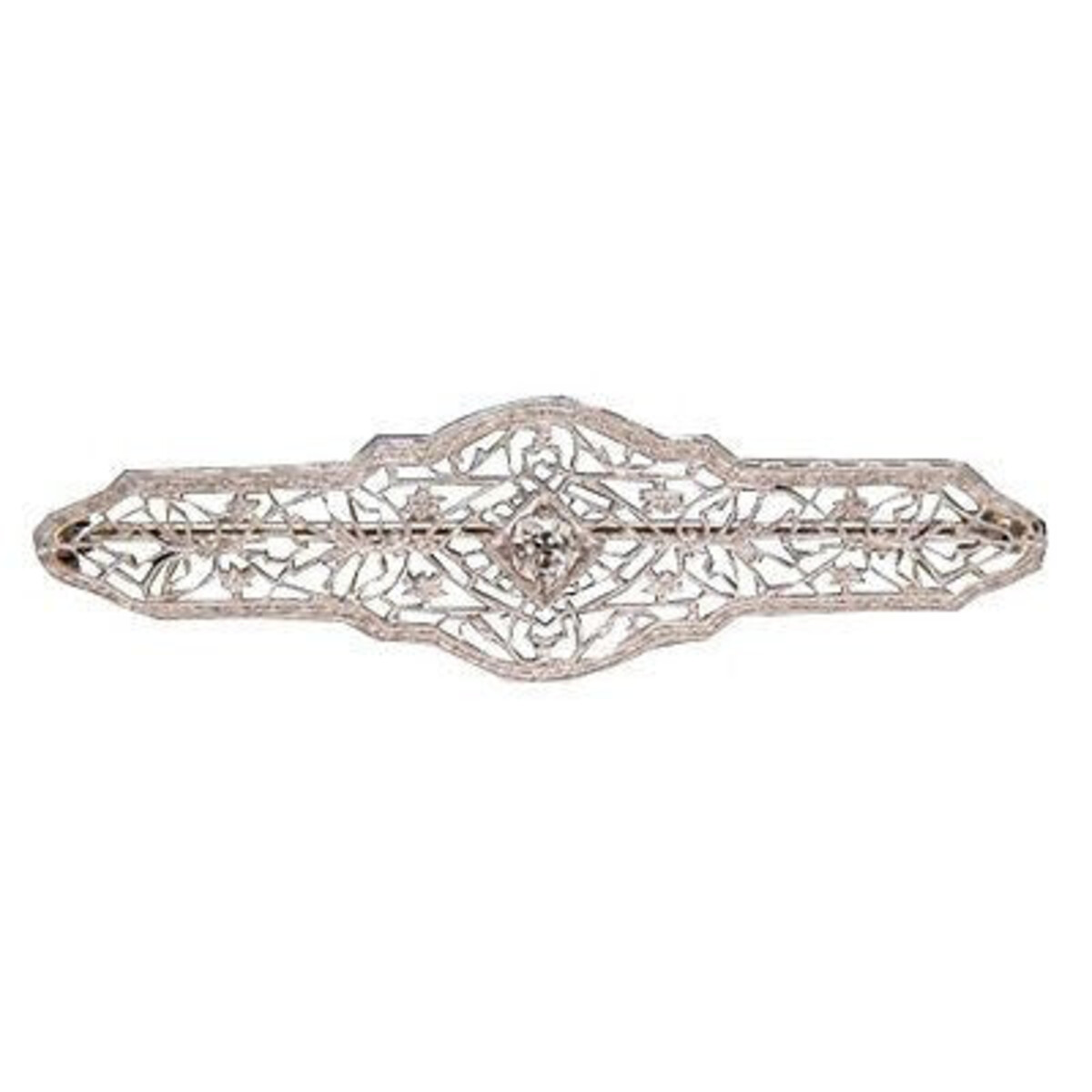 Vintage 1940s 14K Gold Open Work Pierced Pin 0.18 Ct Old European Cut Diamond
