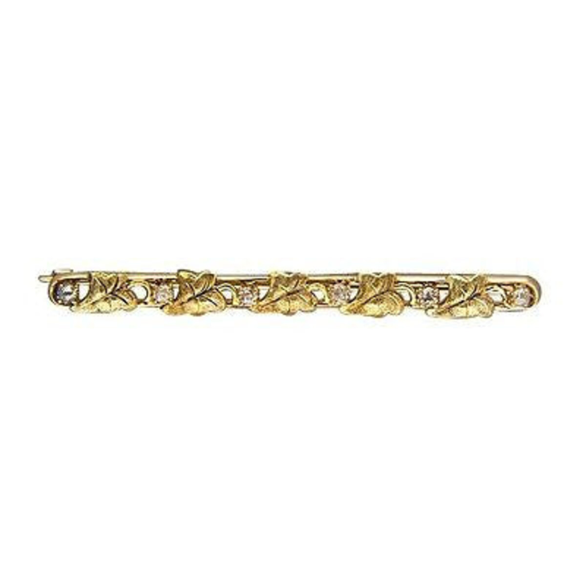 1900 Hand Textured Pink Green Gold Victorian Bar Pin .15 Ct Old Mine Diamond