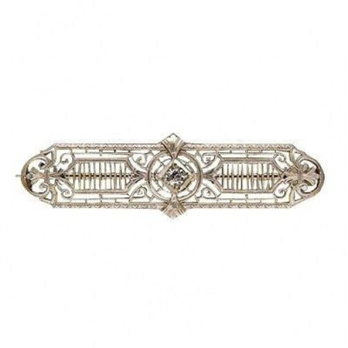 Vintage Platinum Top Edwardian Art Deco Filigree .08 Ct Diamond Pin