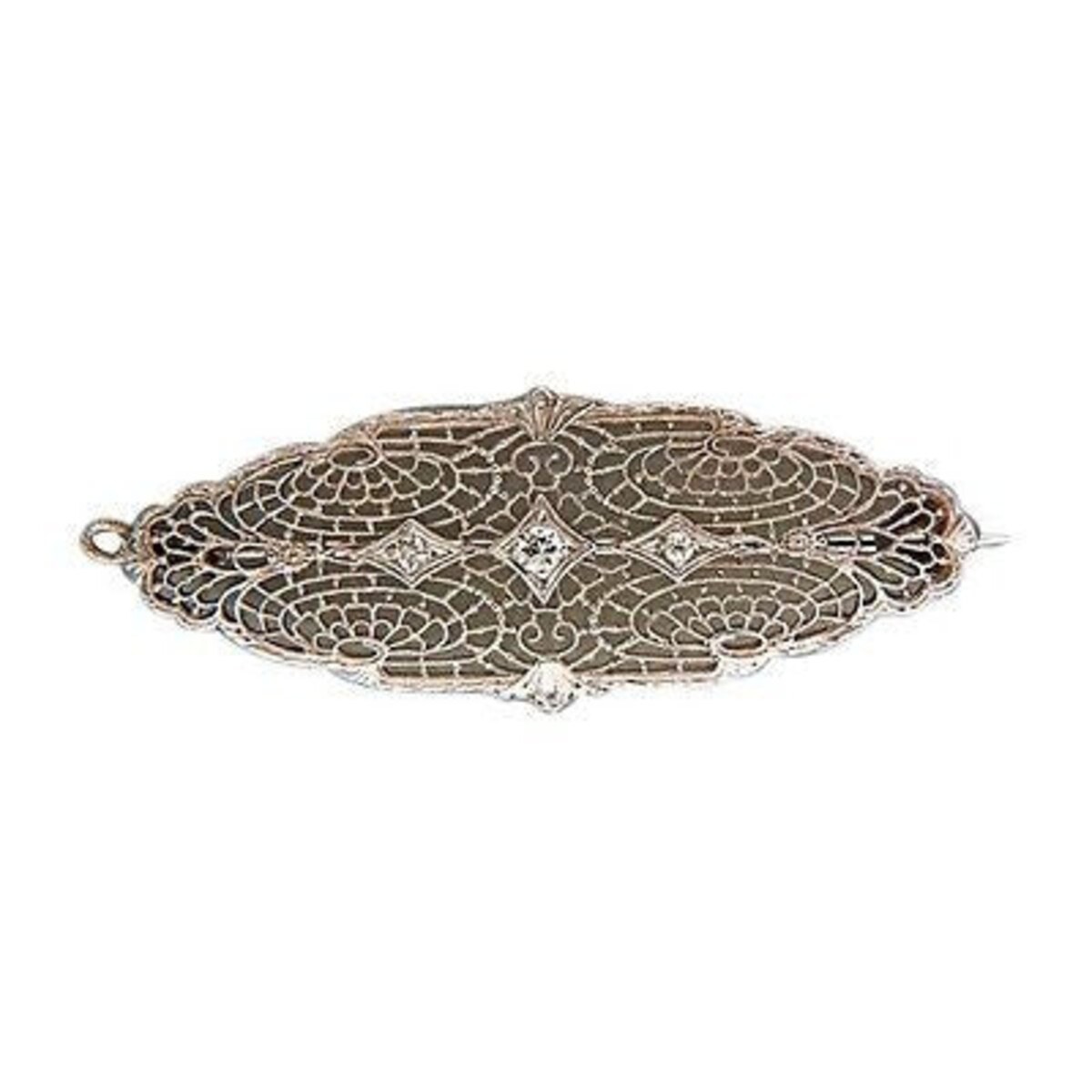Vintage Esem Edwardian Art Deco 14K Gold Platinum Pierced Filigree Diamond Pin