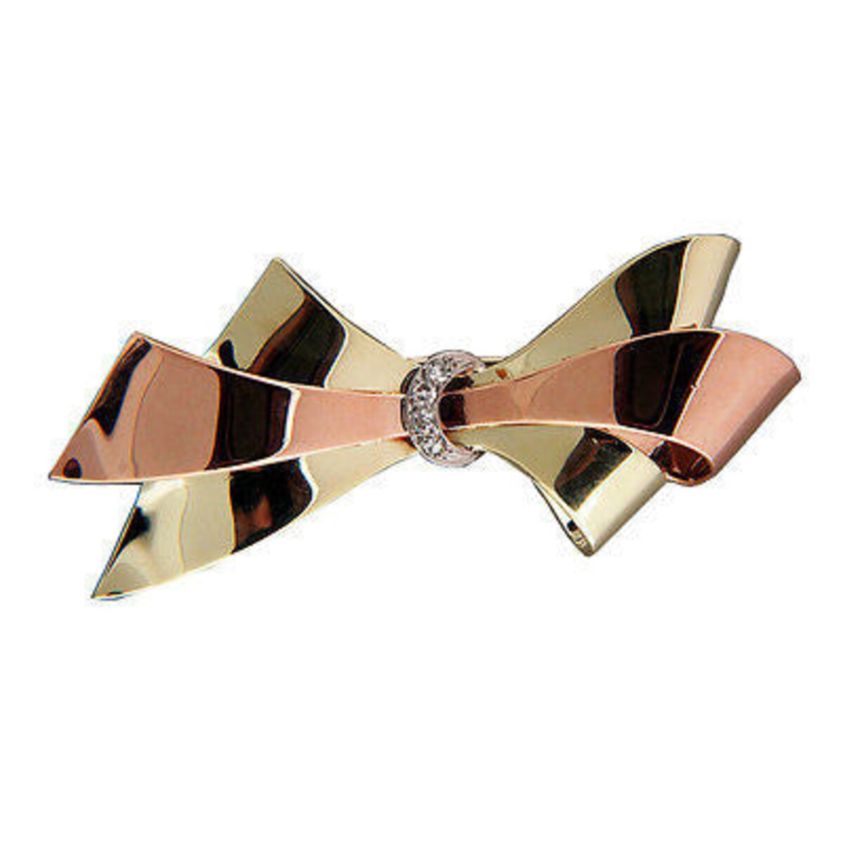 Vintage 1935 Retro Art Deco Pink Green Gold Single Cut Diamond Bow Pin .05 Ct