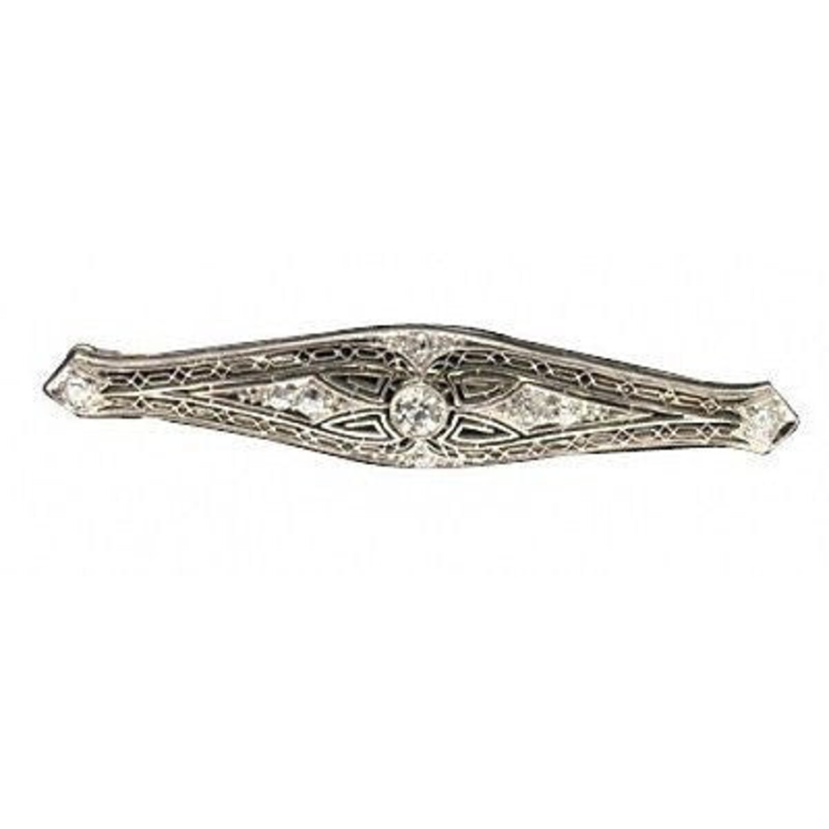 Platinum Filigree 1920s Old European Cut Diamond Pin