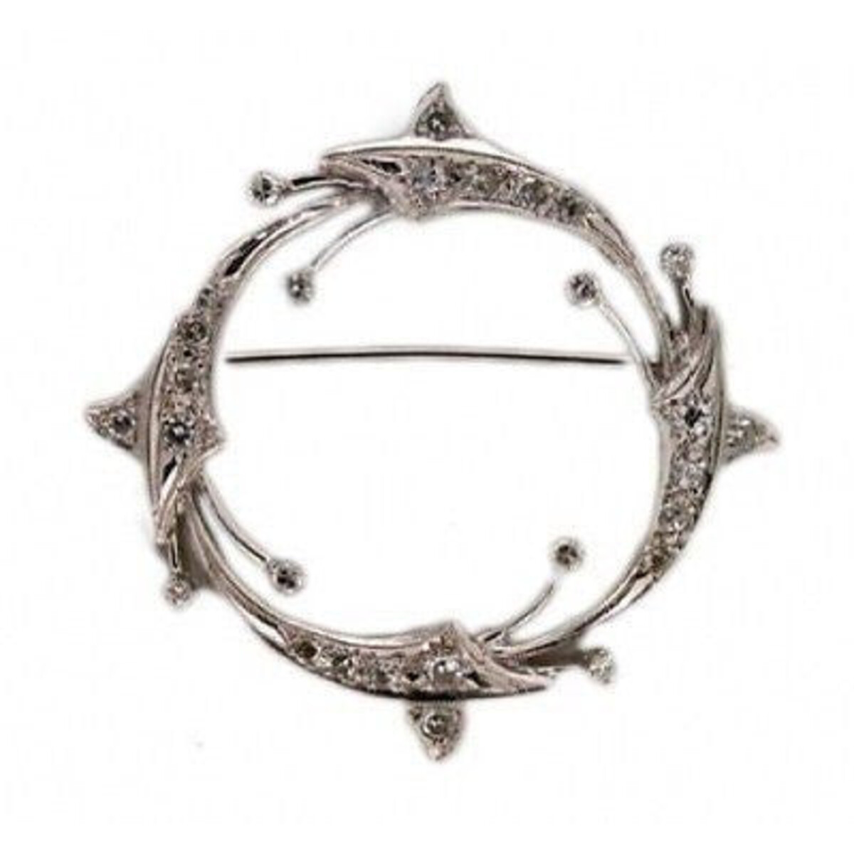 Estate 1960s 18K White Gold Circular Comet Design Round Single Cut Diamond Pin