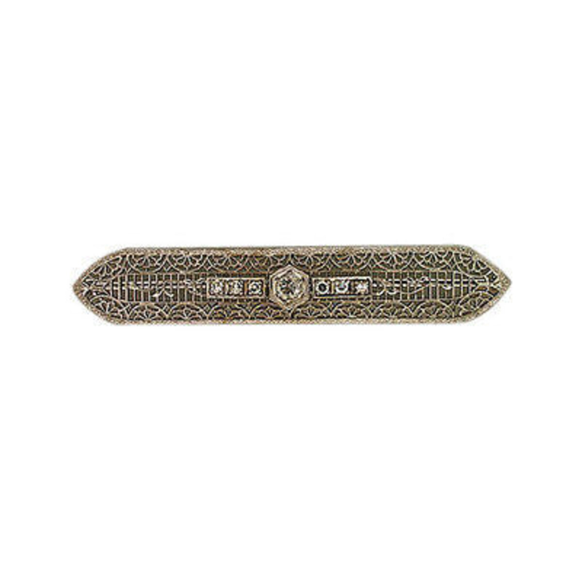 Vintage 1930s Art Deco Open Work Filigree Platinum Top 14K Gold 7 Diamond Pin