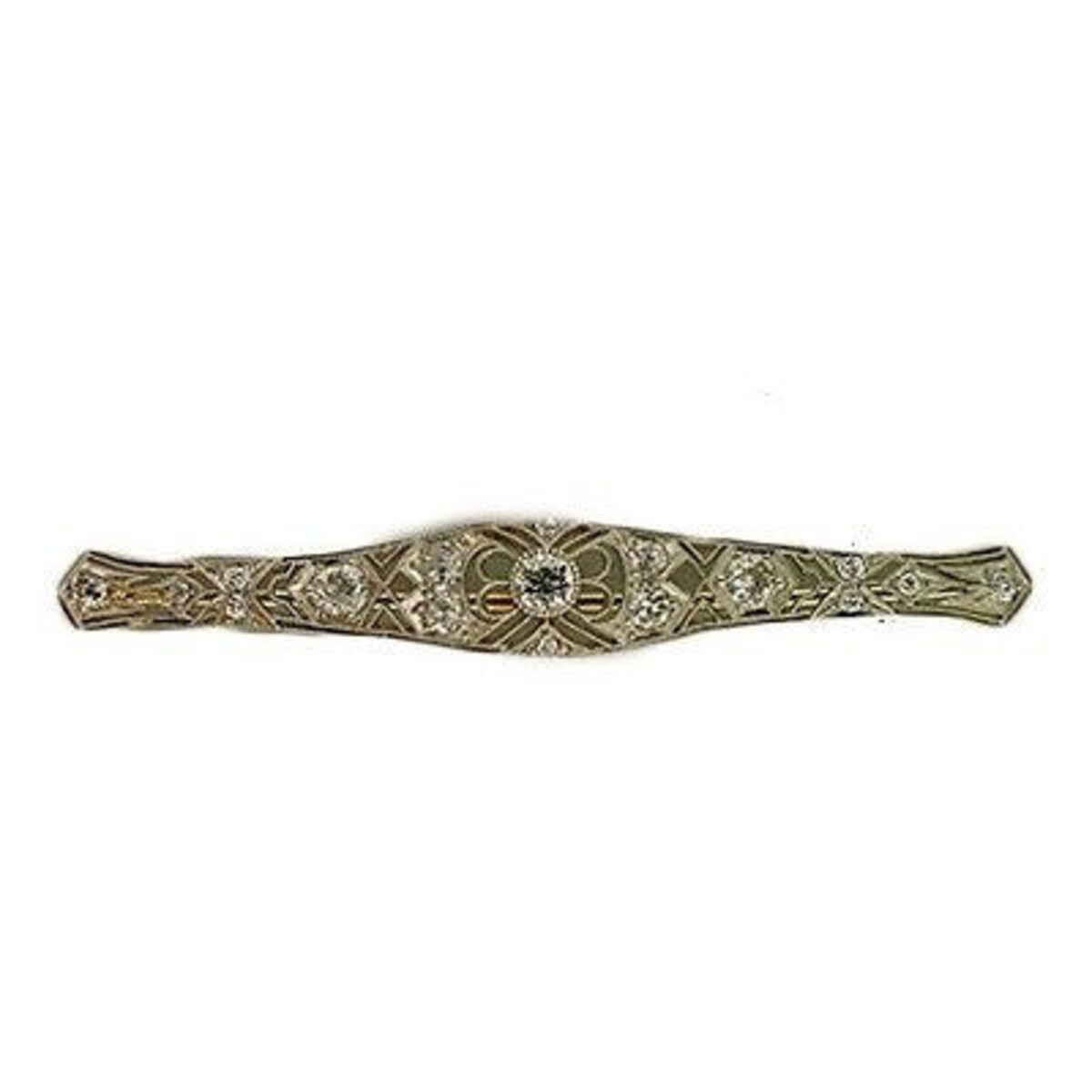 1920s Edwardian Art Deco 15 Diamond Solid Platinum Open Delicate Work Bar Pin