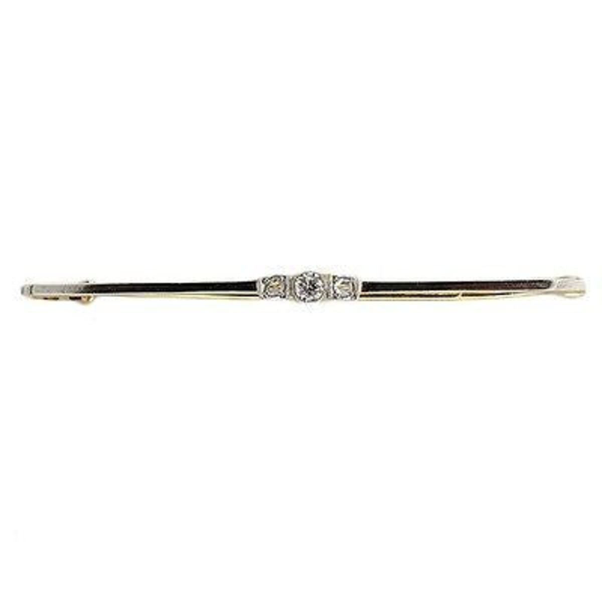 1900s Old European Rose Cut Diamond Platinum Top 14K Gold Hinged Catch Bar Pin