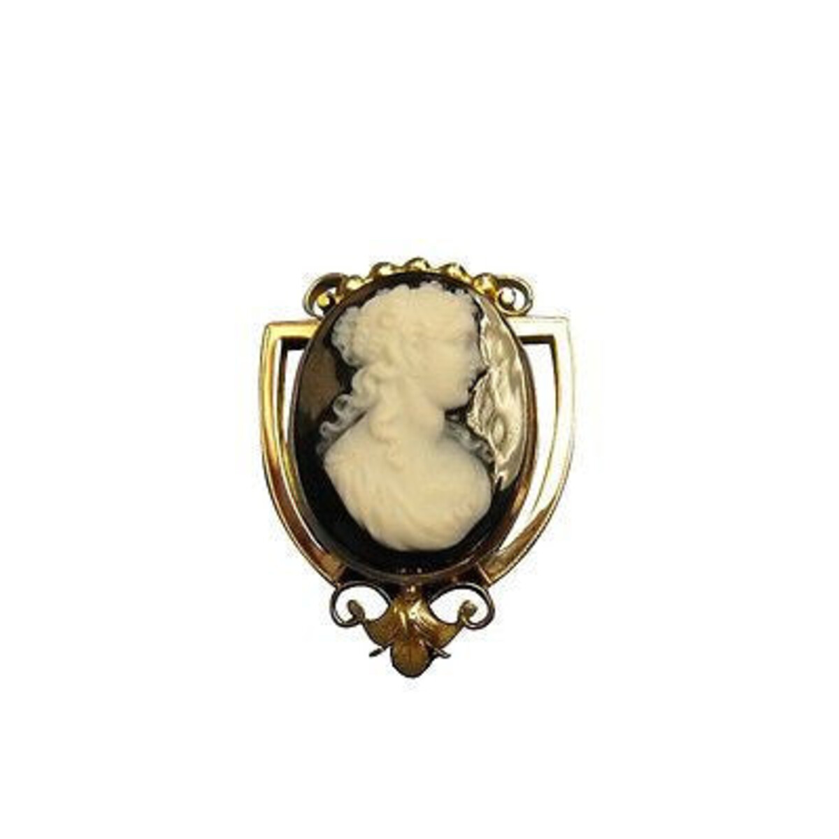 1880 Victorian 14k Pink Gold Oval Carved Black & White Hardstone Onyx Hinged Pin
