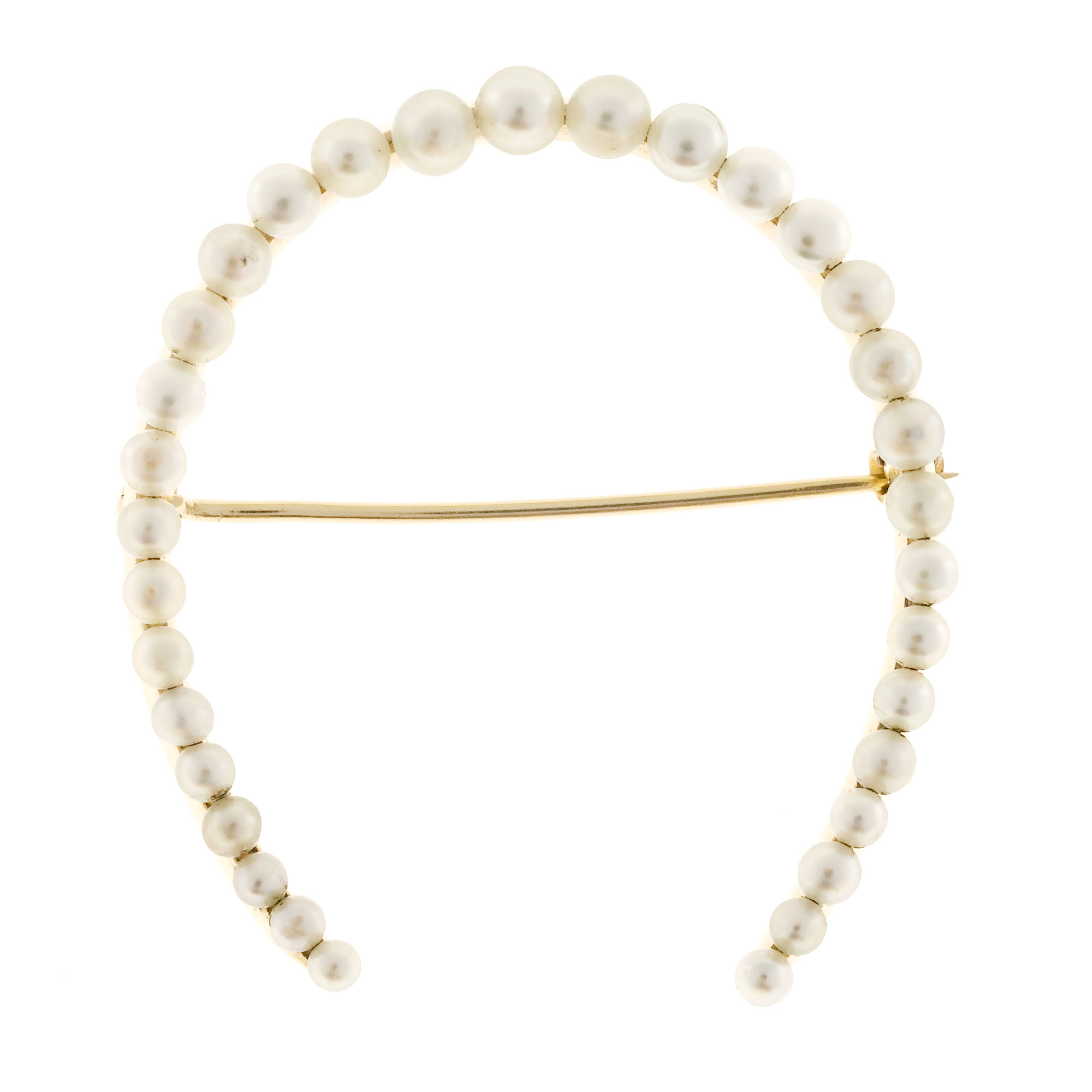 Vintage Original 1900 All Natural Silvery White Pearl 14k Gold Horse Shoe Pin