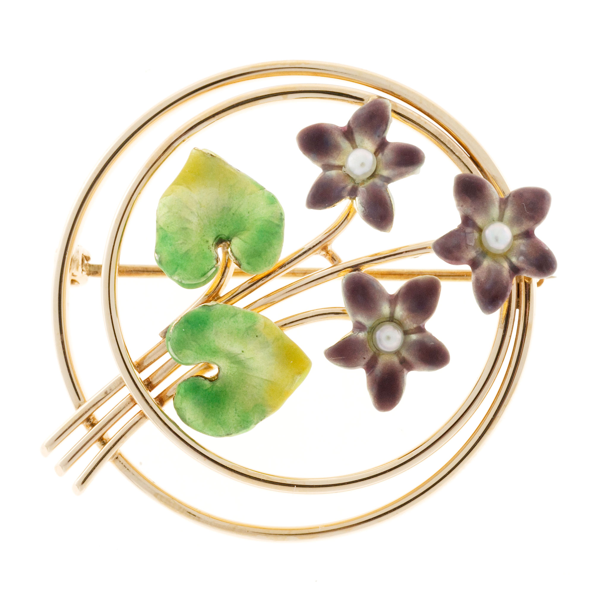 Vintage Estate Antique 1930 Pink Gold Krementz 14k Enamel Pearl Pin