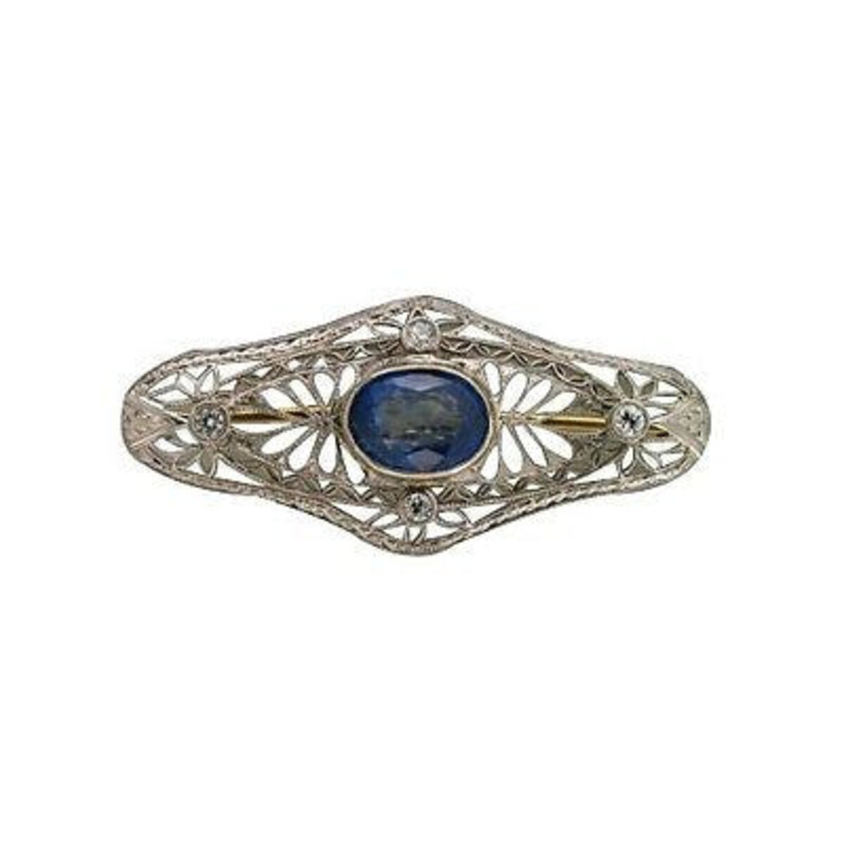 Platinum Art Deco Sapphire Diamond Vintage Pin