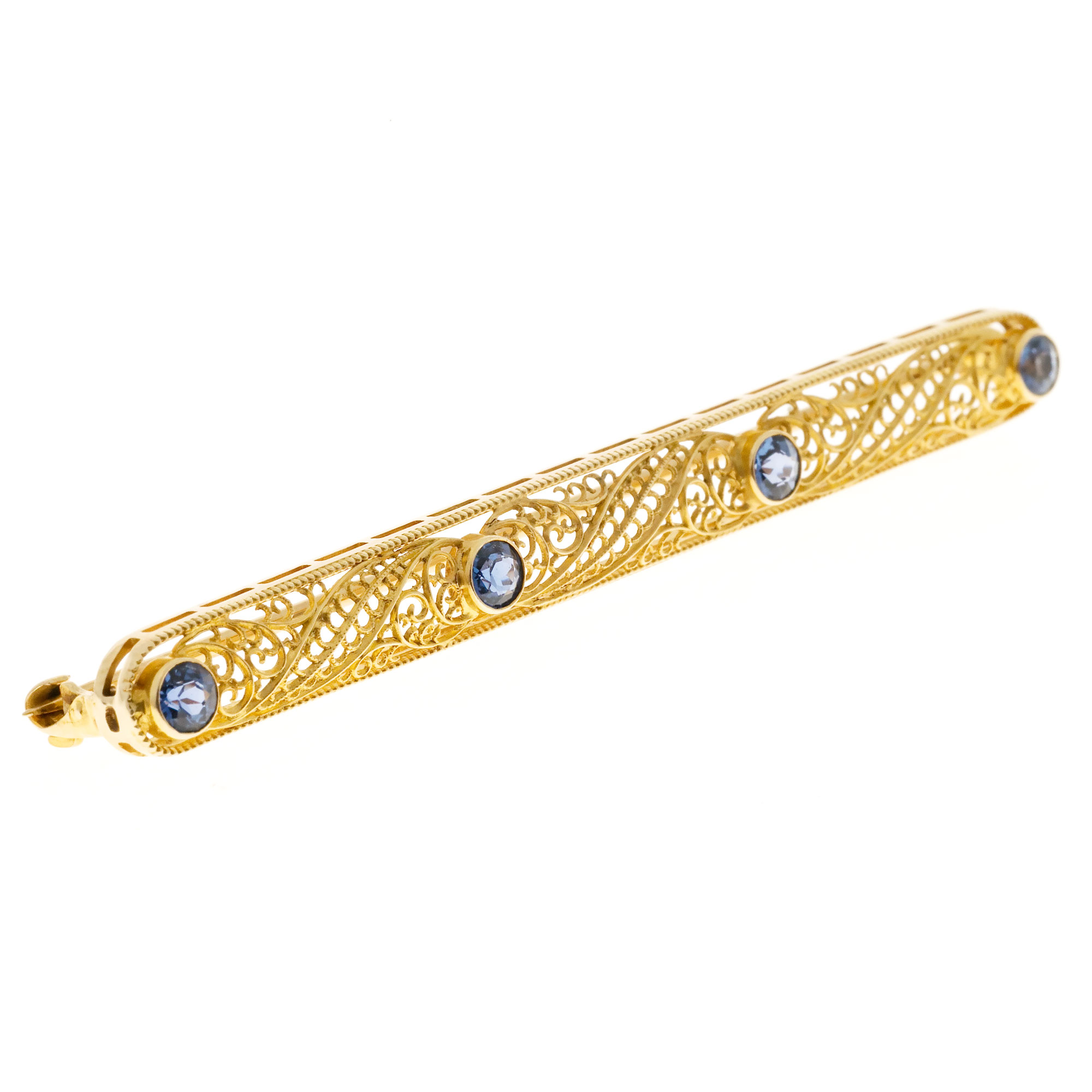 Vintage 14k Yellow Gold Filigree Yogo Montana Natural No Heat Sapphire Bar Pin