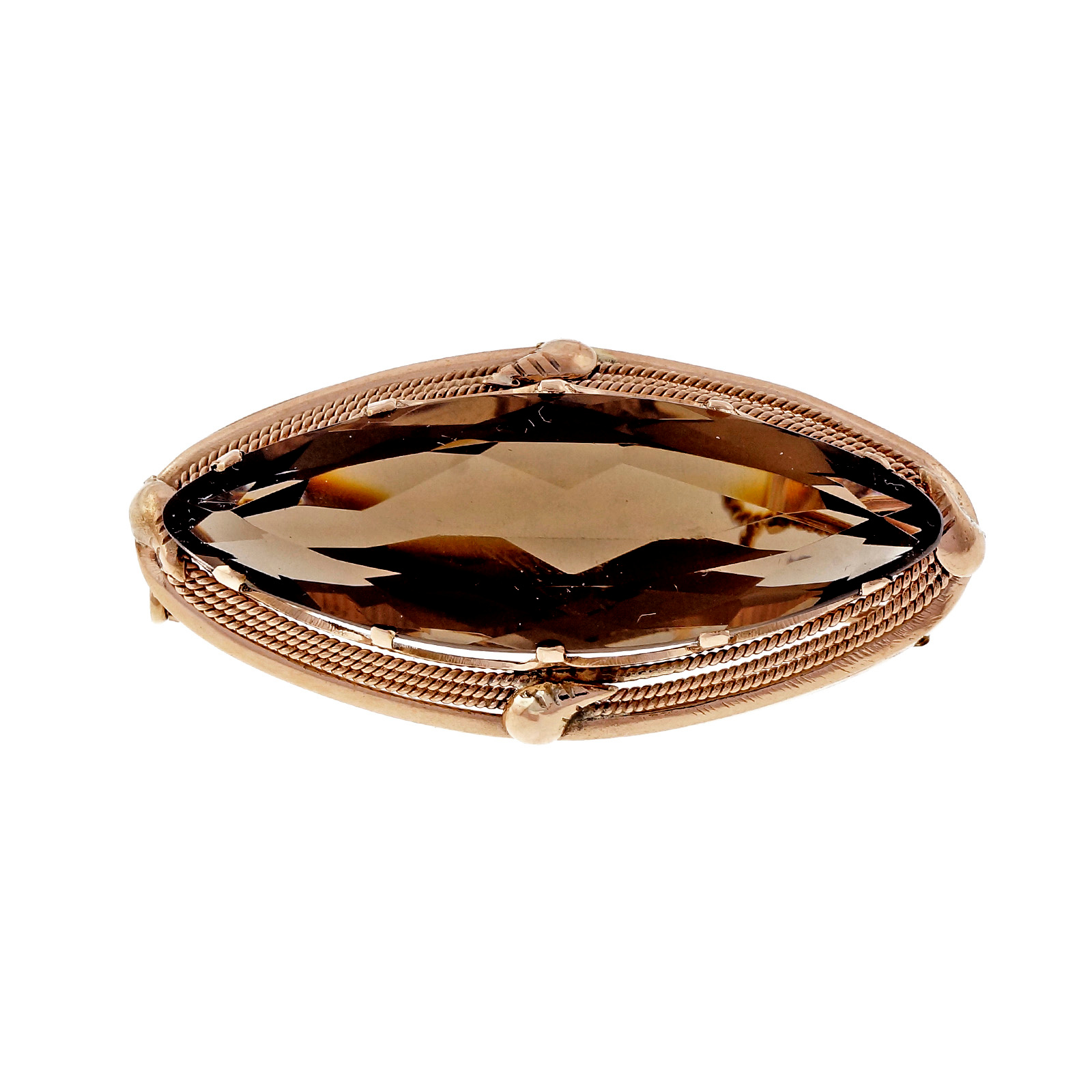 Vintage 1940 Retro 14k Rose Gold Marquise 30.00ct Quartz Pin Pendant