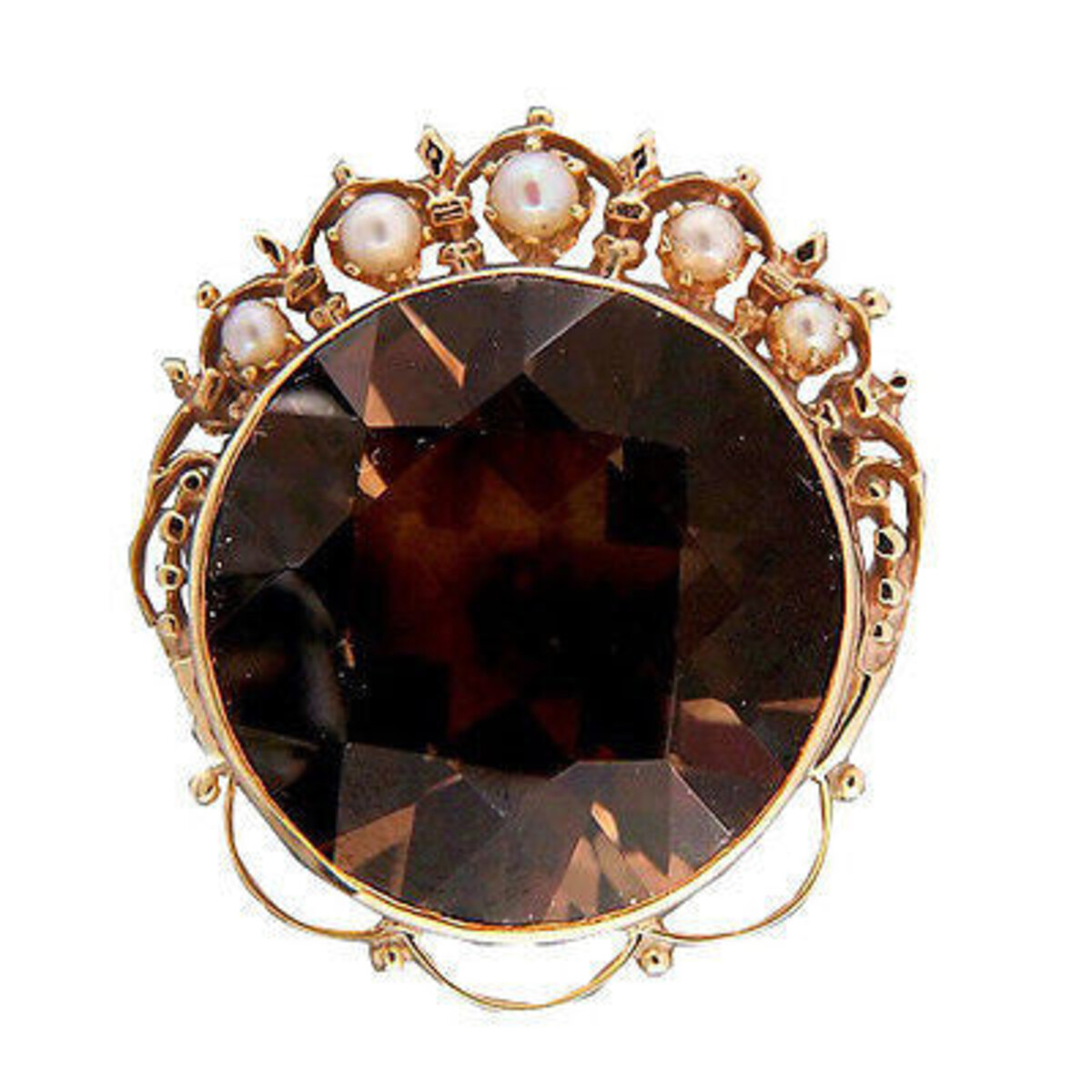 Vintage Estate 20.00ct Smoky Quartz 14k Yellow Gold Pin Pendant