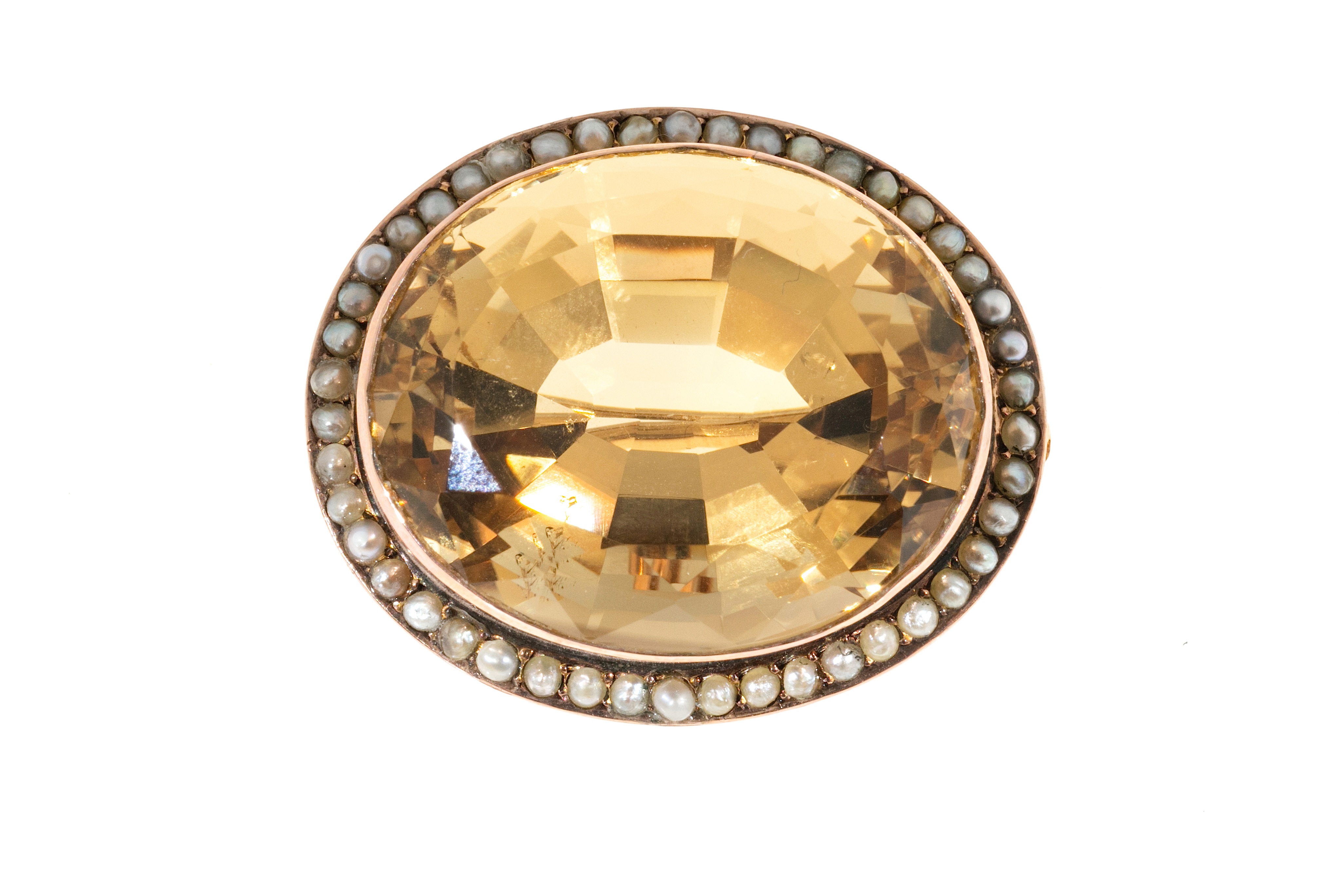 14k Rose Gold Vintage Bezel Set Citrine Seed Cultured Pearl Pin