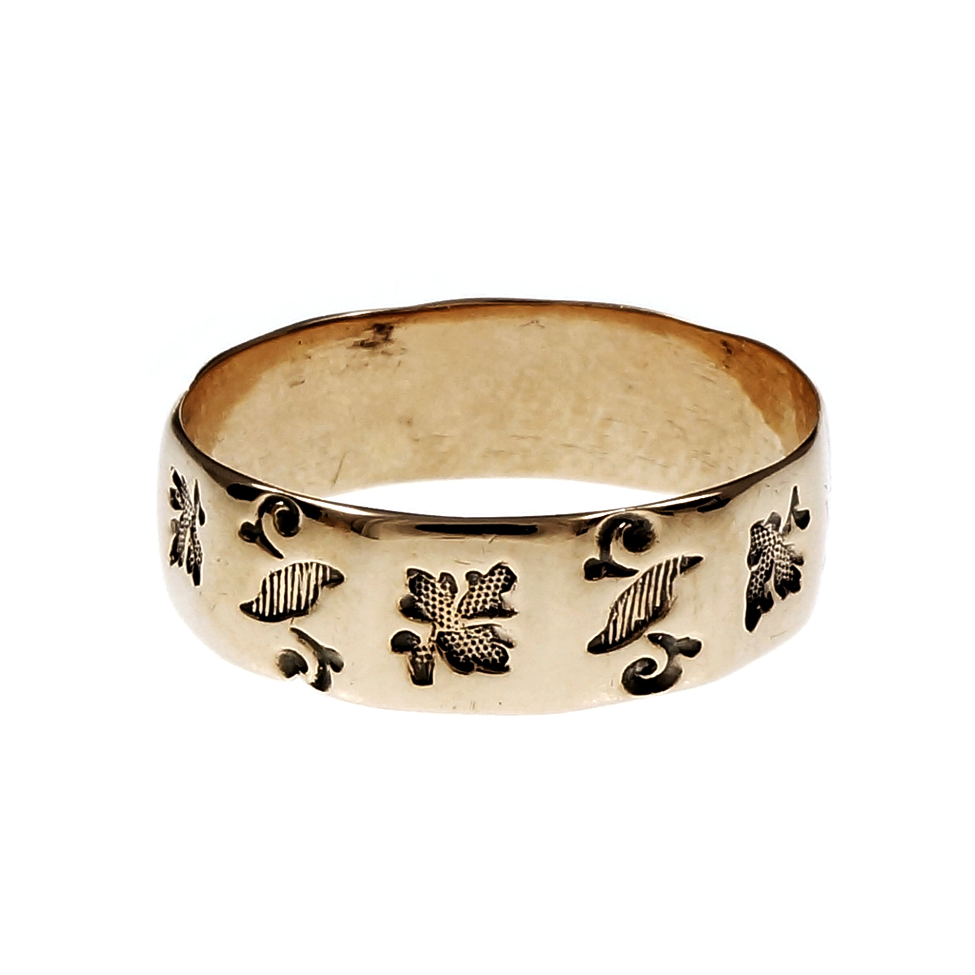Vintage 14K Rose Gold Leaf Band Ring Size 7.5