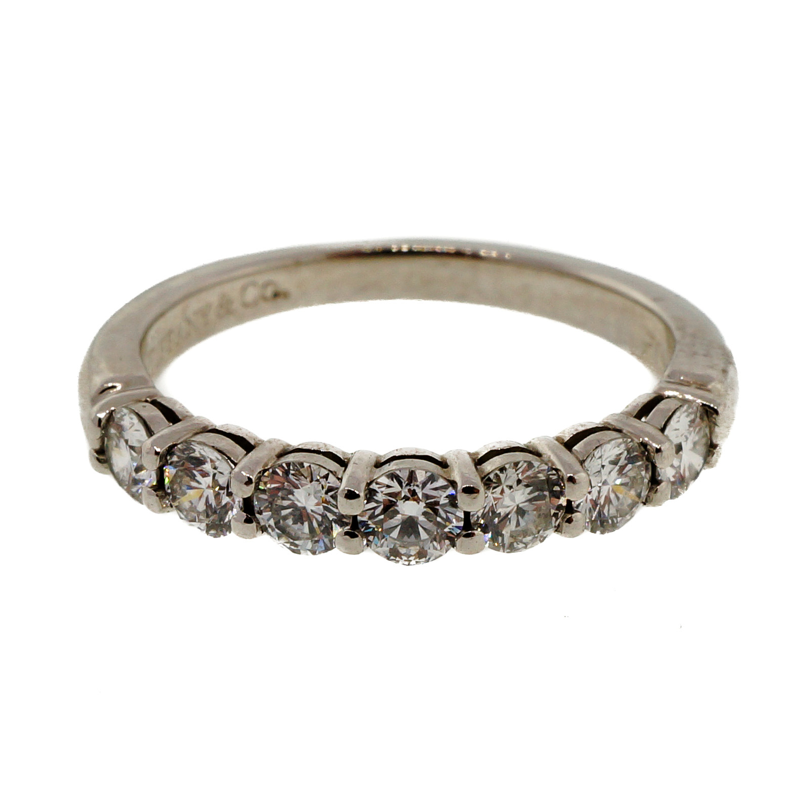 Tiffany  Co Common Prong 7 Diamond Platinum Band Ring .68ct Diamond