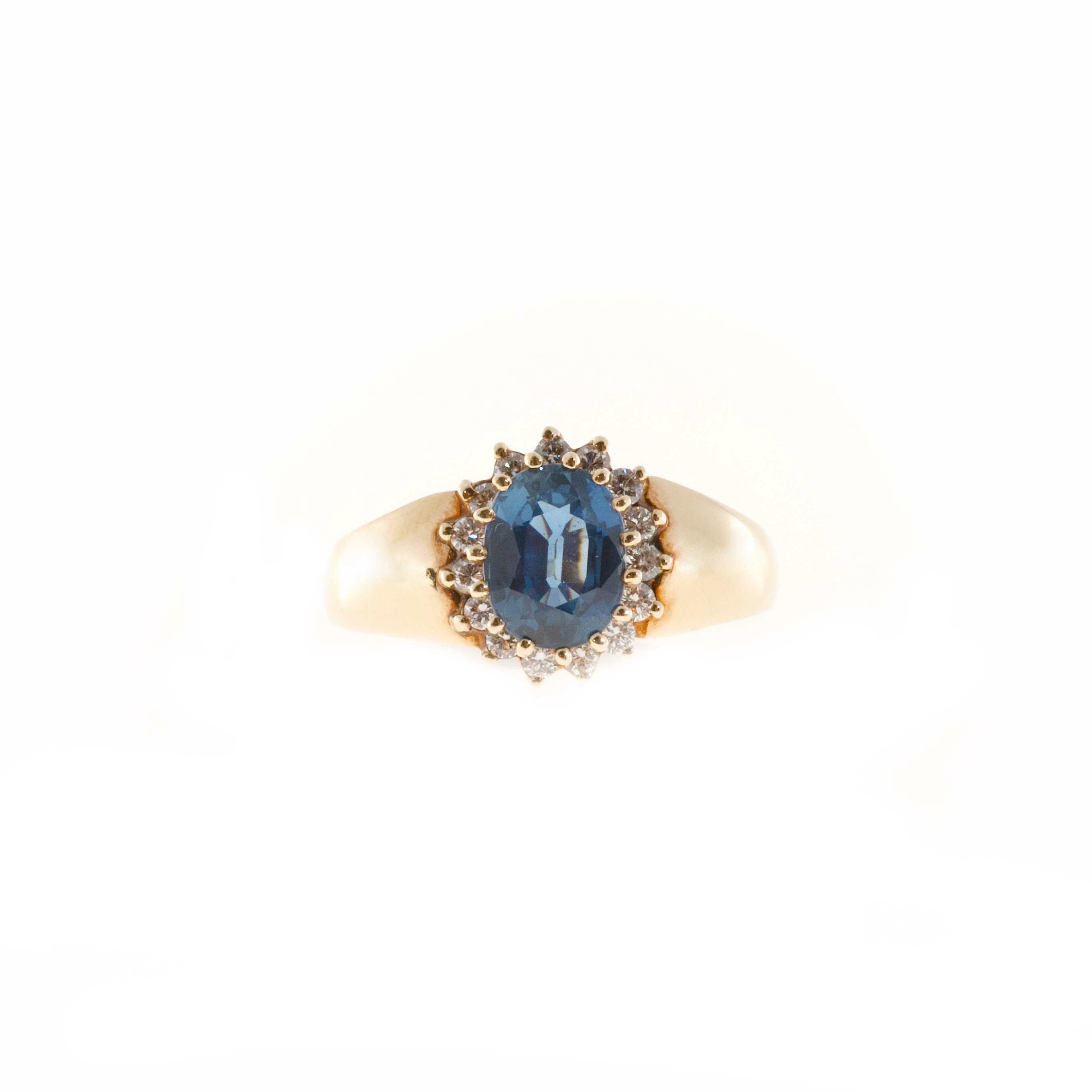 14K Yellow Gold with Sapphire  Diamond Cluster Ring Size 6.75
