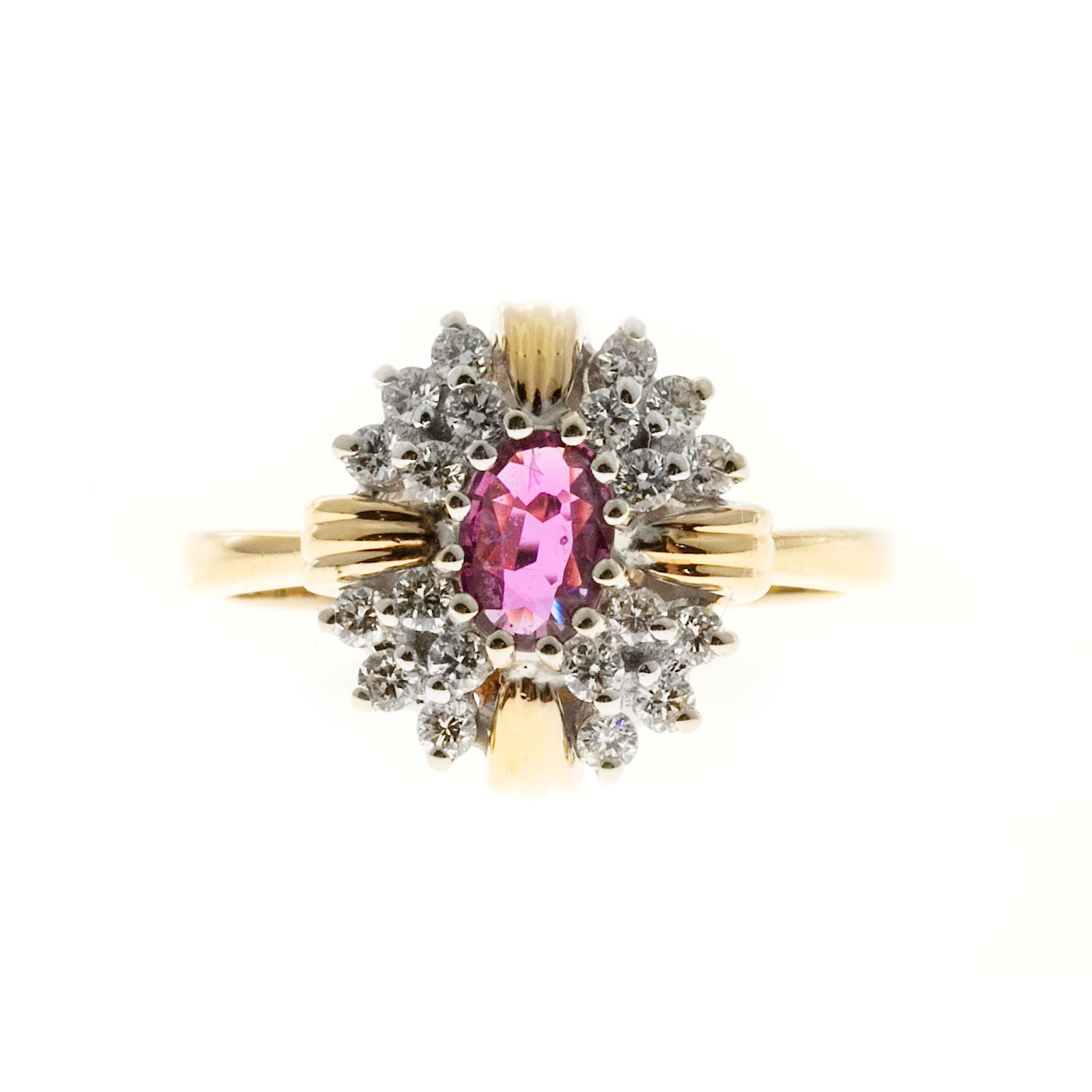14K Yellow  White Gold with Ruby  Diamond Ring Size 7.25