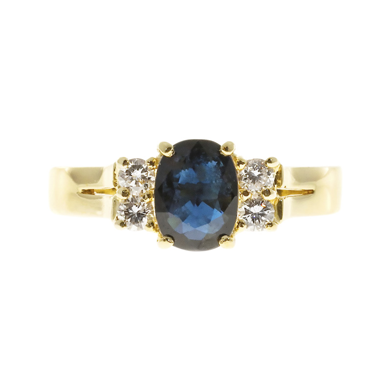 18K Yellow Gold with Sapphire  Diamond Ring Size 6.75